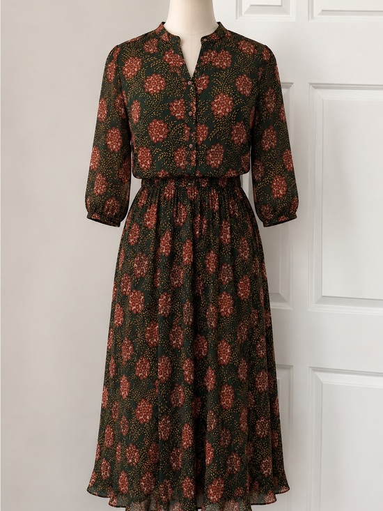 eshakti Dresses & Skirts - eshakti Olive Green Midi Dress with Rust Floral Print